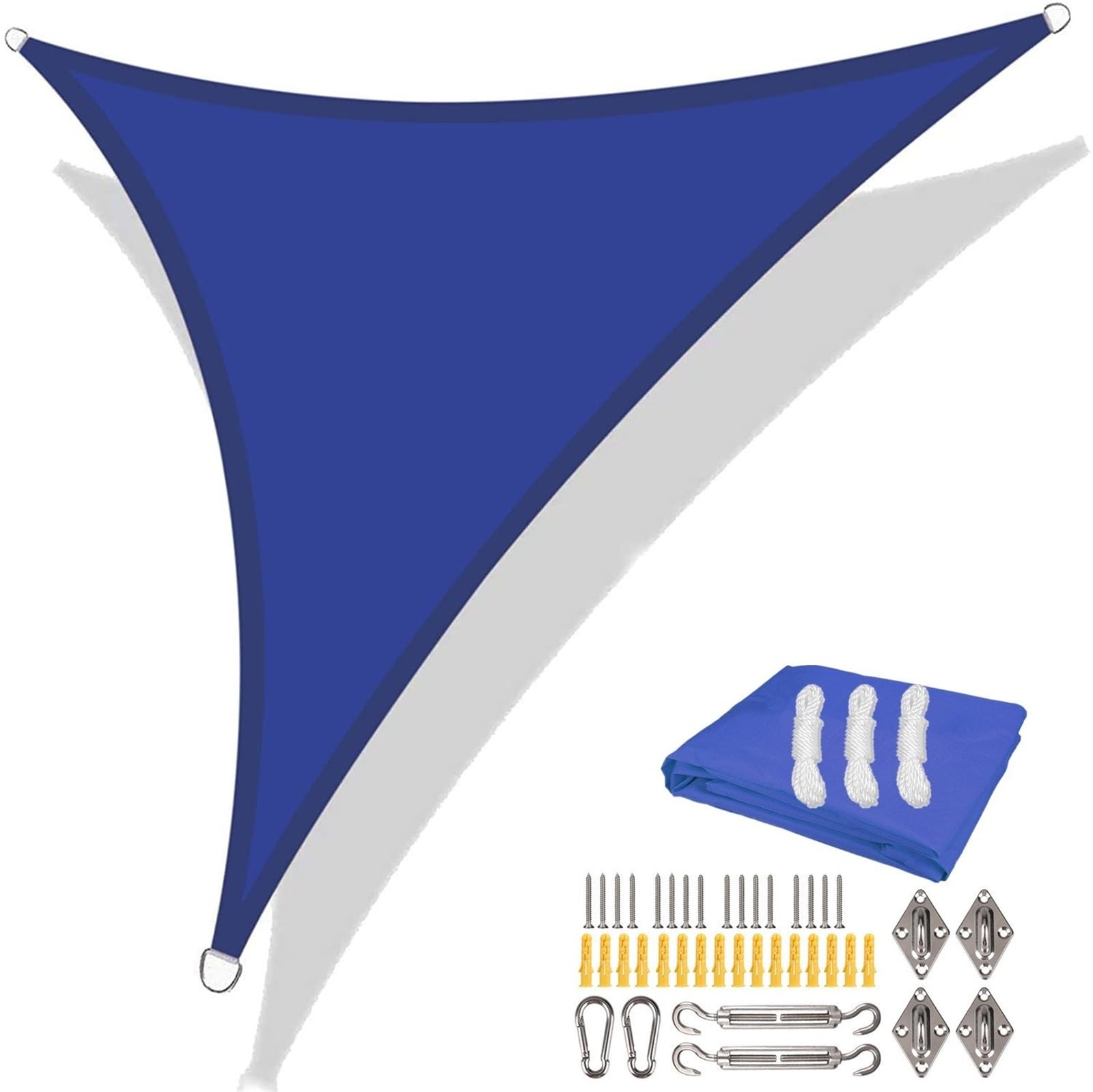 Lot de 2 pare-soleil triangulaires résistants aux intempéries avec cordes pour camping, voyage et protection Bleu roi 300 x 300 x 300 cm