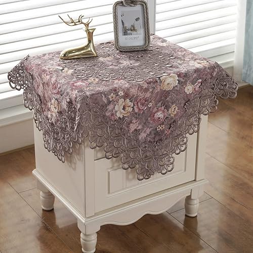 vctops Mantel de Retazos de Encaje Damasco, Cubierta de Mesa Pequeña Cuadrada de Lujo, Elegante Mantel de Encaje Bordado Floral para Decoración de