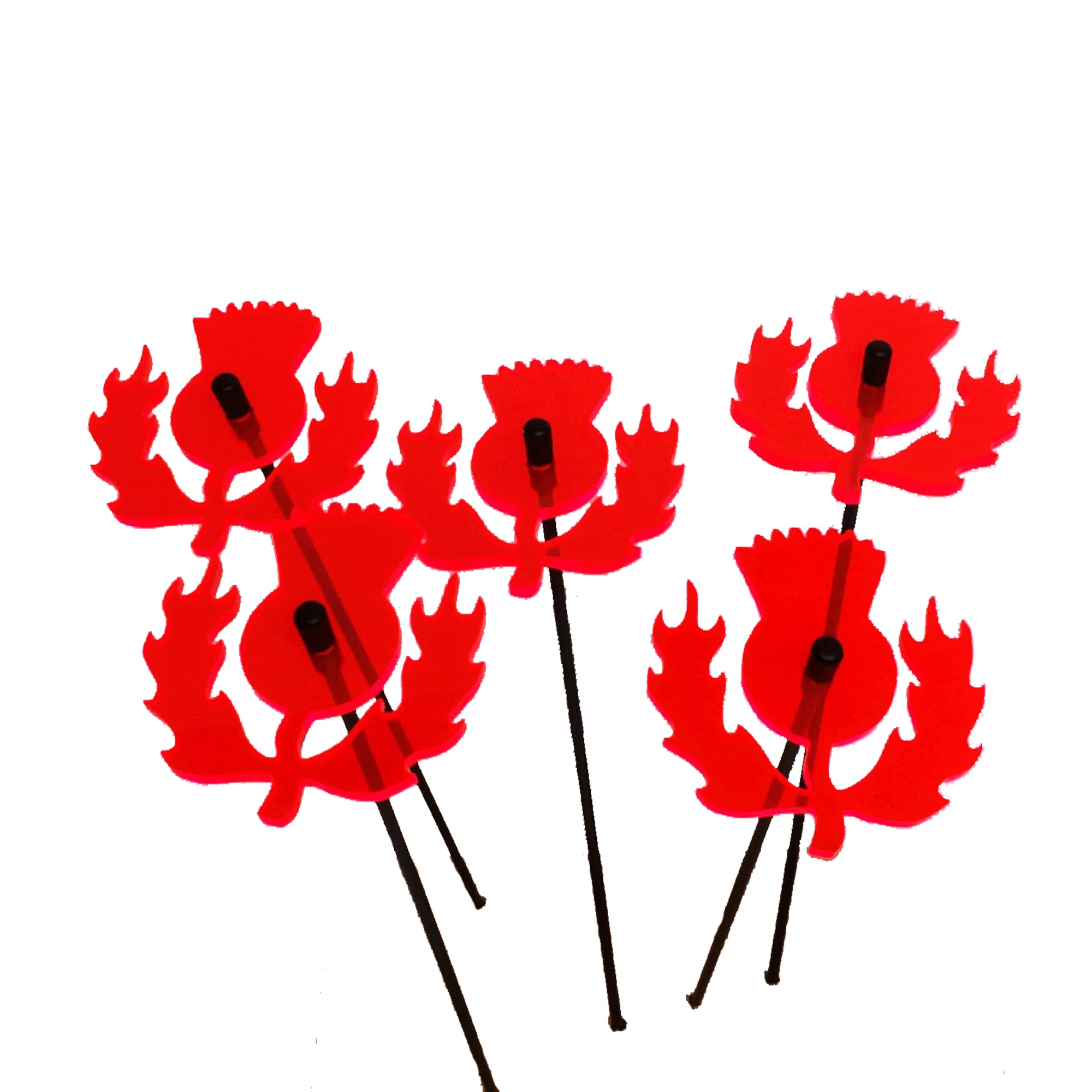 Sun Catcher Garden Decor Scottish Thistles 5 Garden Stakes Glowing Ornaments 25cm, 10 inch high, 6cm, 2.8 inch width Outdoor Gardeners Gift (fluorescent Red)
