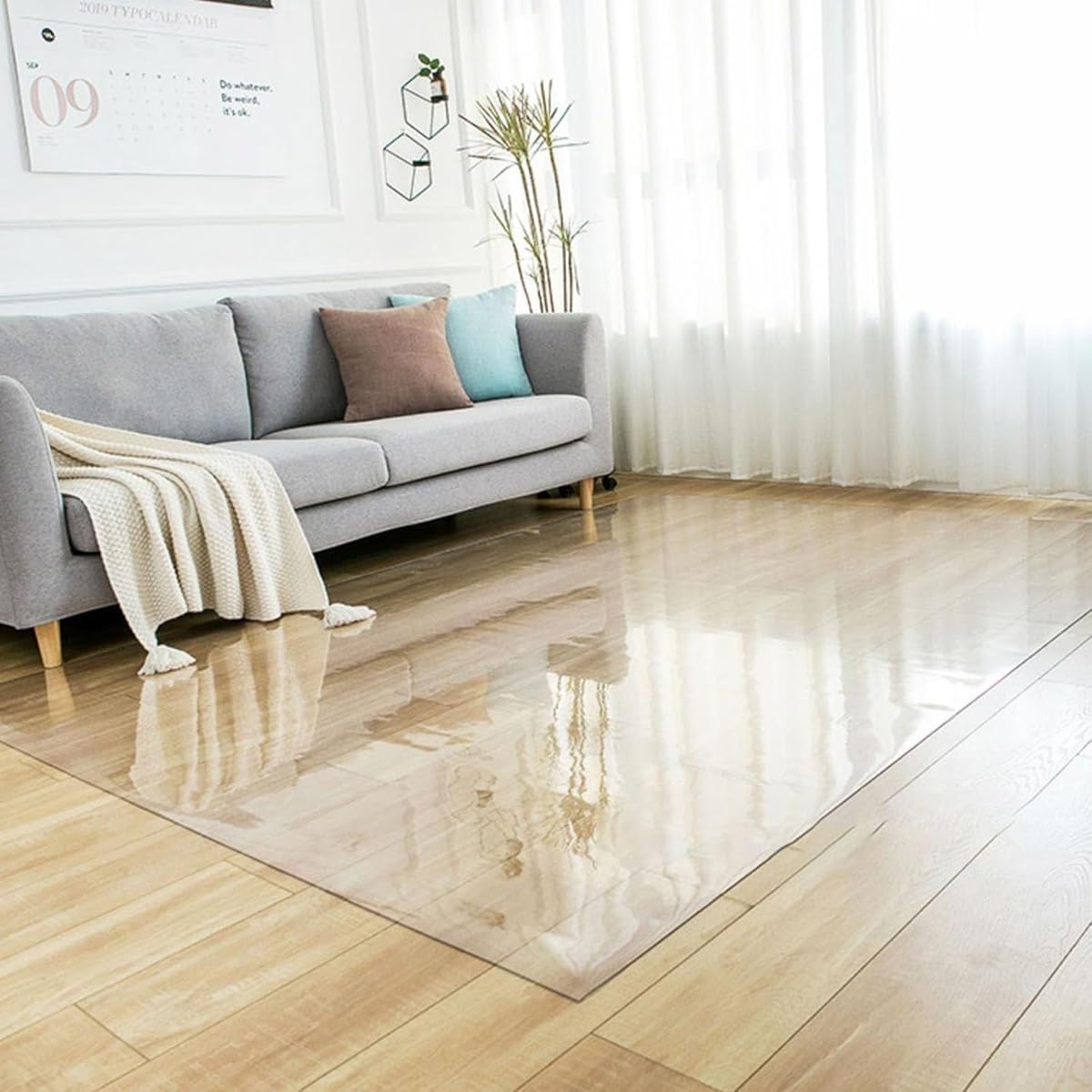 Protector de Suelo Transparente, 1.5mm Alfombra Protectora para Silla de Oficina, Resistente a los arañazos, Antideslizante, para Oficina, Parquet(Escarchado,60cmx180cm)