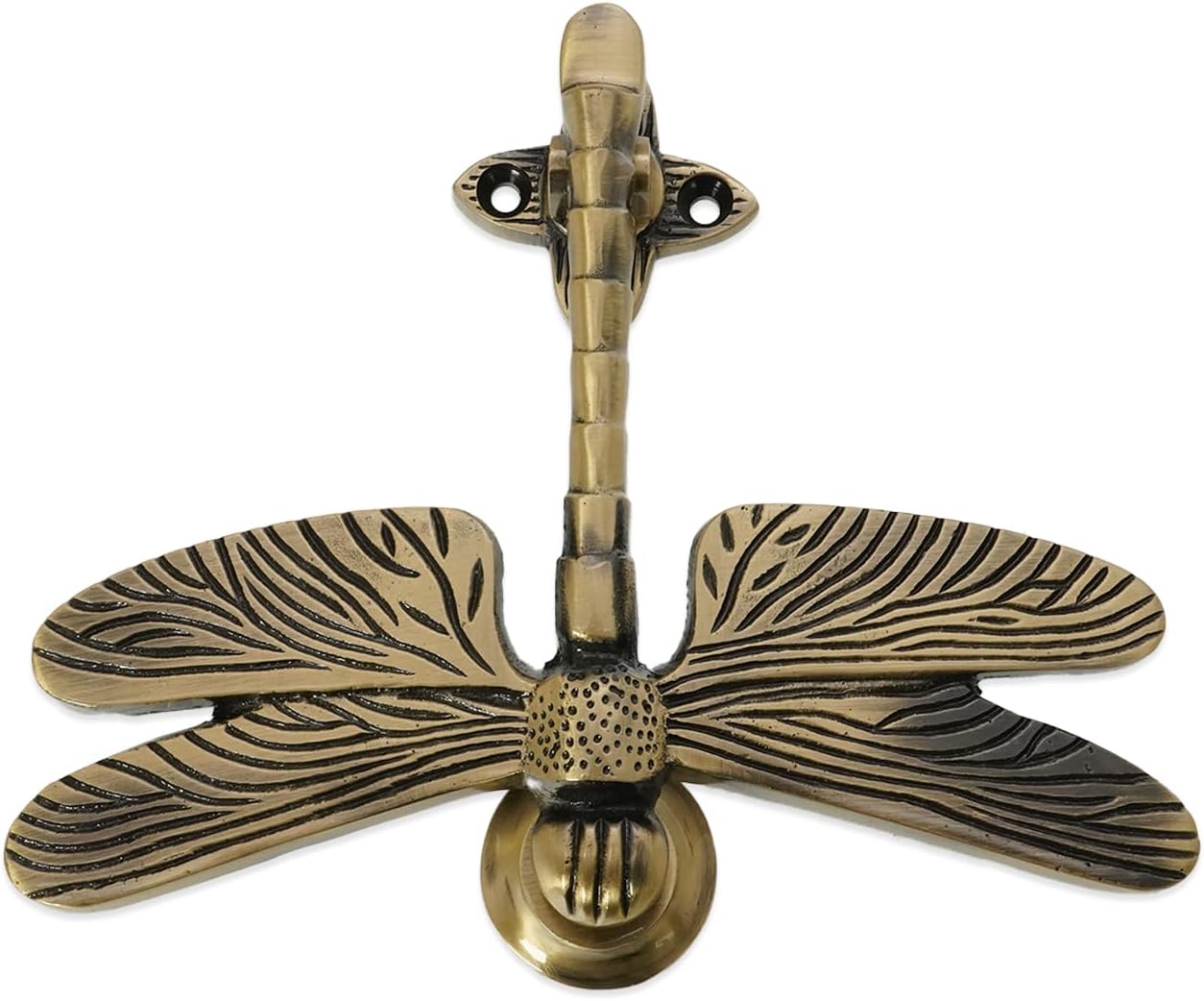 Infinity Decor Dragonfly Shaped Solid Brass Door Knocker in Antique Brass Finish for Front Door Furniture