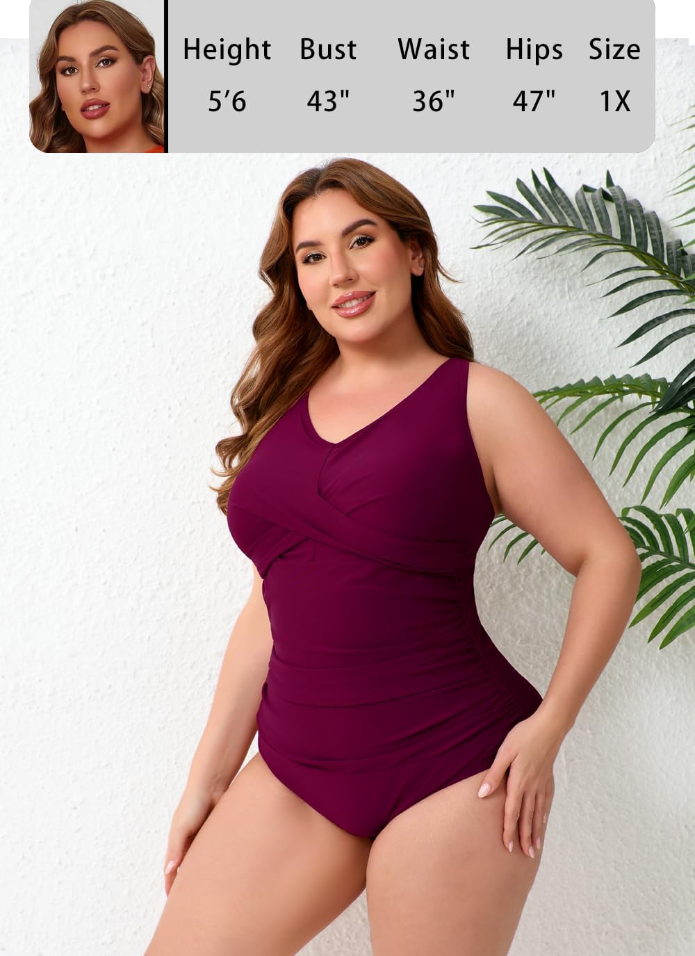 Halcurt Plus Size One Piece Swimsuit for Women Twist Front Tummy Control Full Coverage Retro Bathing Suit - Image 4
