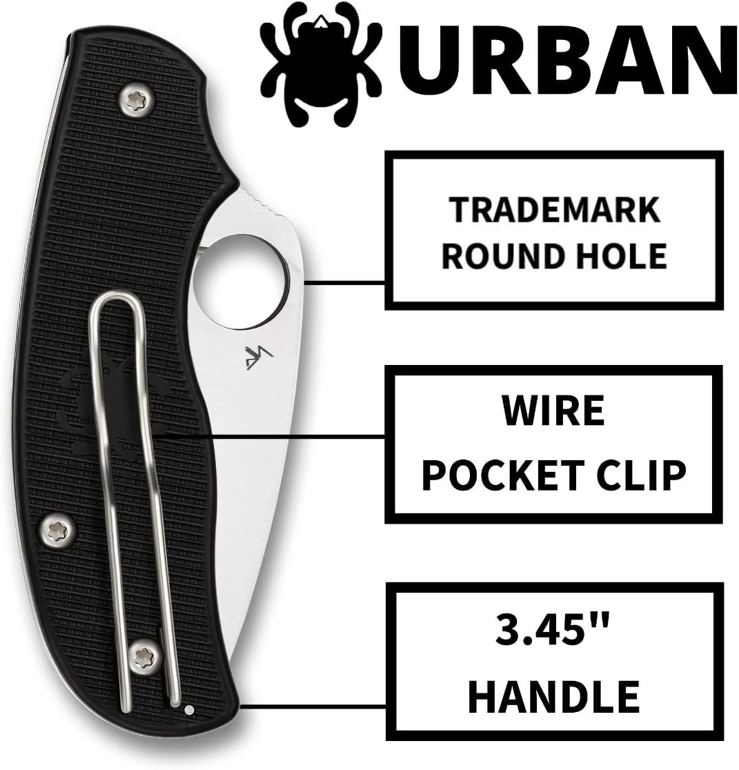 Spyderco Urban Leaf Non-Locking Knife with 2.61" N690Co Steel Blade and Black Lightweight FRN Handle - PlainEdge - C127PBK