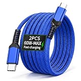 2Pcs USB C to USB C Cable 60W PD 5A Fast Charging, Type C Charger Cord for Smartphones, Tablets and Laptops, 3.3FT/6.6FT (Blue,100cm=3.3ft=39.3inch)