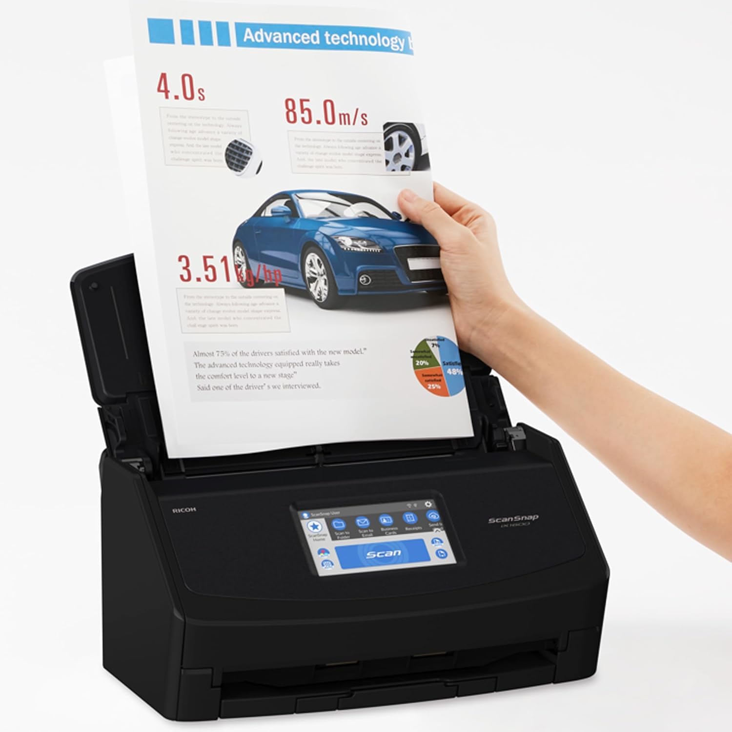 ScanSnap iX1600 Profi-Büroscanner A4 – Hochleistungs-Duplex-Dokumentenscanner mit 50-Blatt ADF, 40 ppm, Touchscreen, WLAN & Cloud-Anbindung, USB 3.2, Schwarz