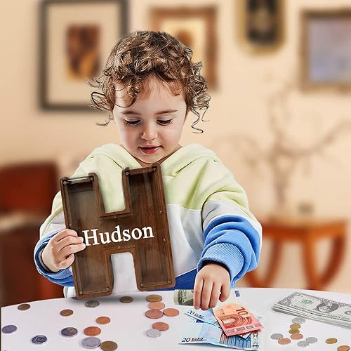 Vista 176 de Alcancía grande de madera personalizada para niños, alcancía con nombre personalizado, alcancía (nombre grabado láser) letras del alfabeto