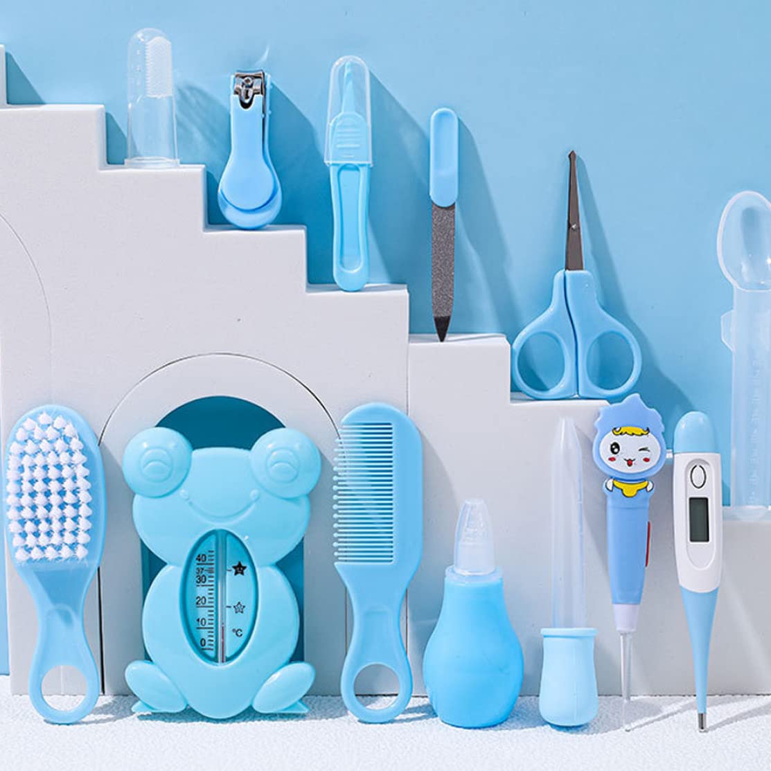 Baby Healthcare and Grooming Kit Baby Nasal Aspirator Nail Clipper Hairbrush Set Newborn Daily Cleaning Care Kit 13 PCS/Set, B, Blue, Nursery Care Health and Grooming kit Style B-Blue image 7 of 8 B0D1Q671HP