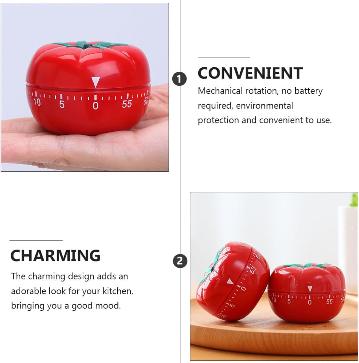 Tomato Shape Kitchen Timer Mechanical Manual Countdown Timer 2pcs Large and Small for Kitchen Cooking and Baking