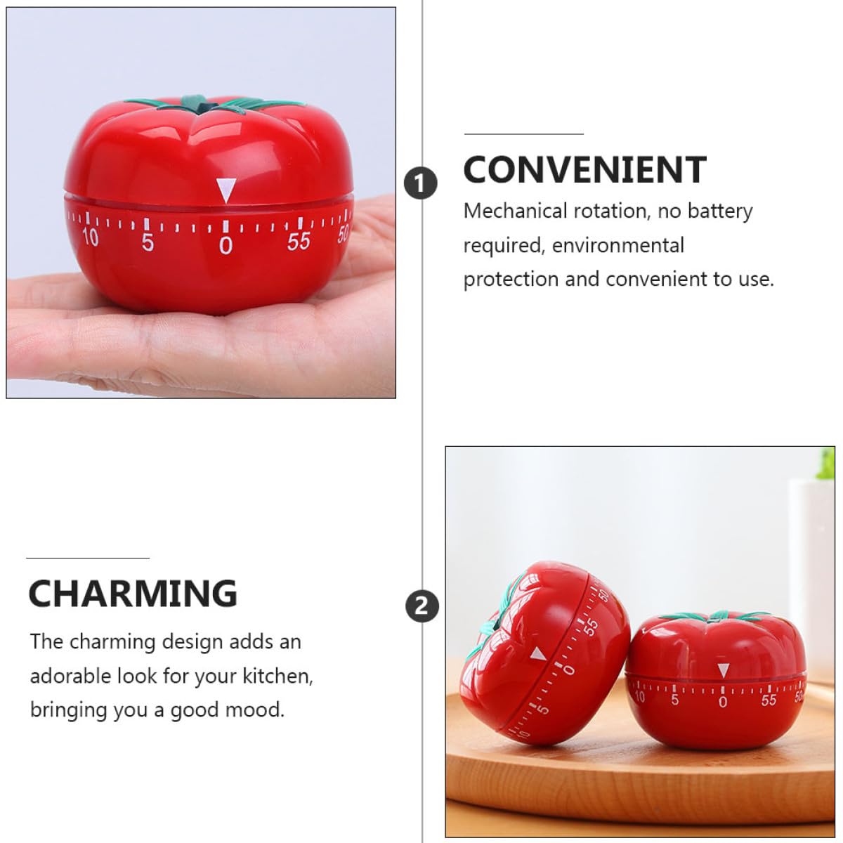 Mechanischer Küchenkochtimer in Tomatenform, 2 Stück