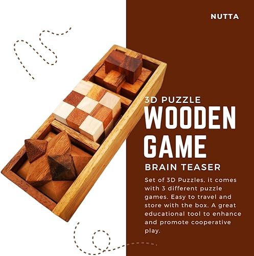 Miniatura 2 de NUTTA - Juego 3 en 1 juegos de madera para el cerebro Teaser de madera de juguete de escritorio rompecabezas de mesa de centro de juego amplio