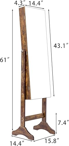 Miniatura 8 de Armario LED para joyas de pie con espejo de pantalla completa, con cerradura para maquillaje, gran capacidad, espejo de tocador, armario de joyería