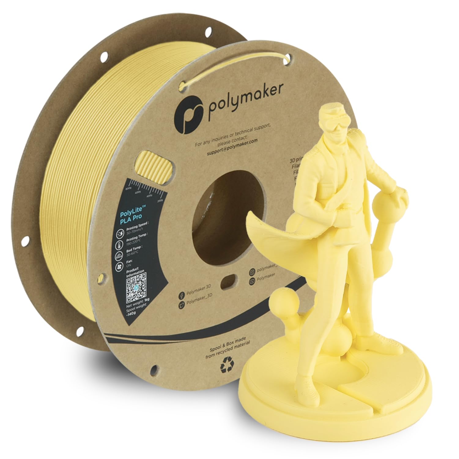PolyMaker PLA PRO PA07030 1.75mm 3D Printing Filament, Light Yellow, 1kg