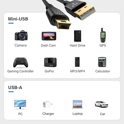 Miniatura 4 de KRORAS Cable mini USB de 3.3 pies, paquete de 2 unidades compatible con calculadora gráfica TI-84 Plus CE, TI-Nspire CX CAS, TI 84 Plus C Silver