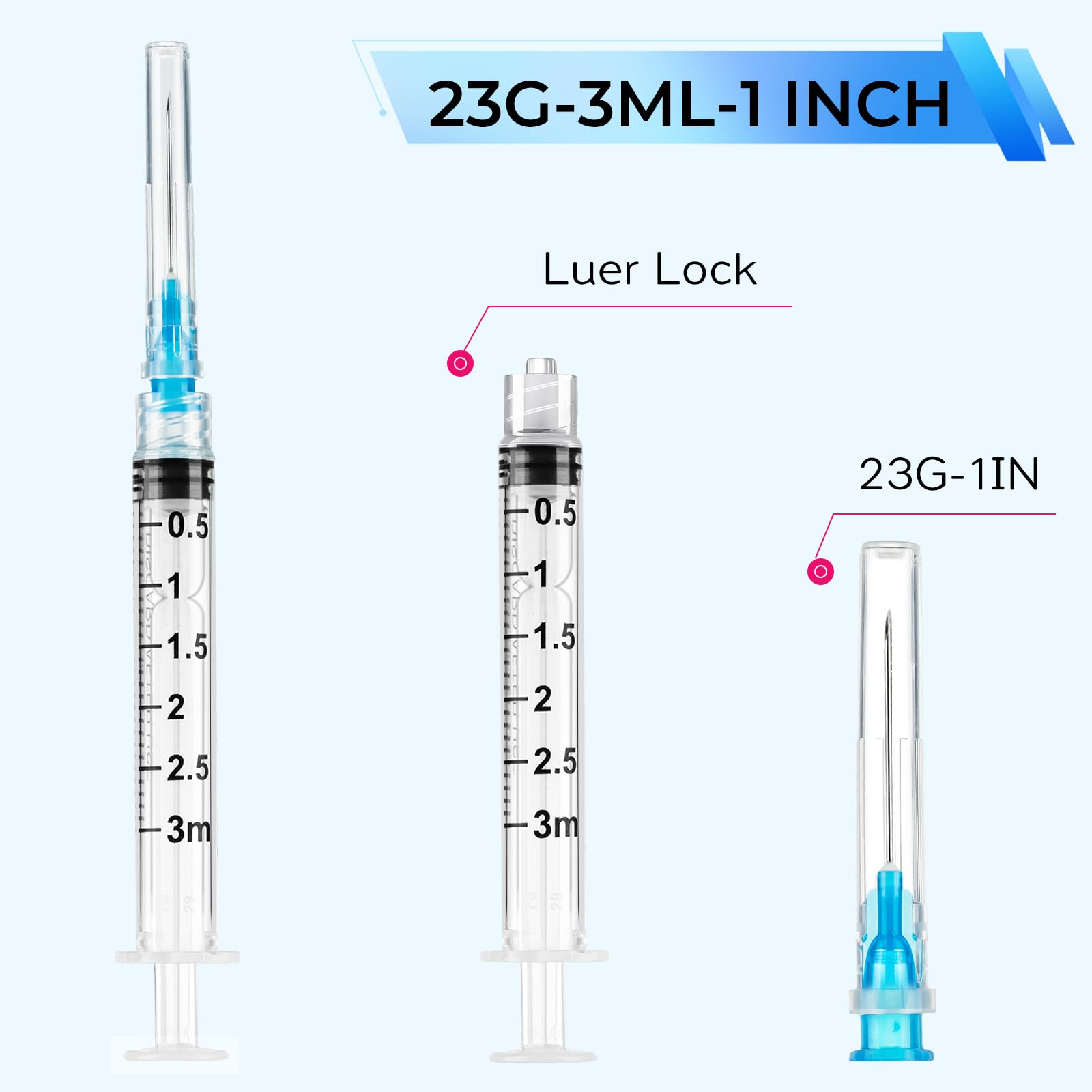 100 Pack Disposable 3ml/cc Lab Syringes with 23Ga 1 Inch Needle Luer Lock, Individually Sealed Packed. 100PACK — Amazon image 2