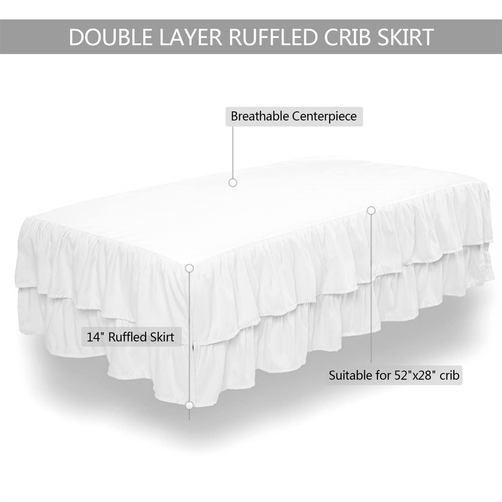 Jupe De Lit pour Bébé à Volants Anti-poussière, Jupe De Lit à Volants avec Pompons à Pompons pour Bébés Garçons Ou Filles, Goutte De 35,6 Cm (White A-1,52"x28" Crib)