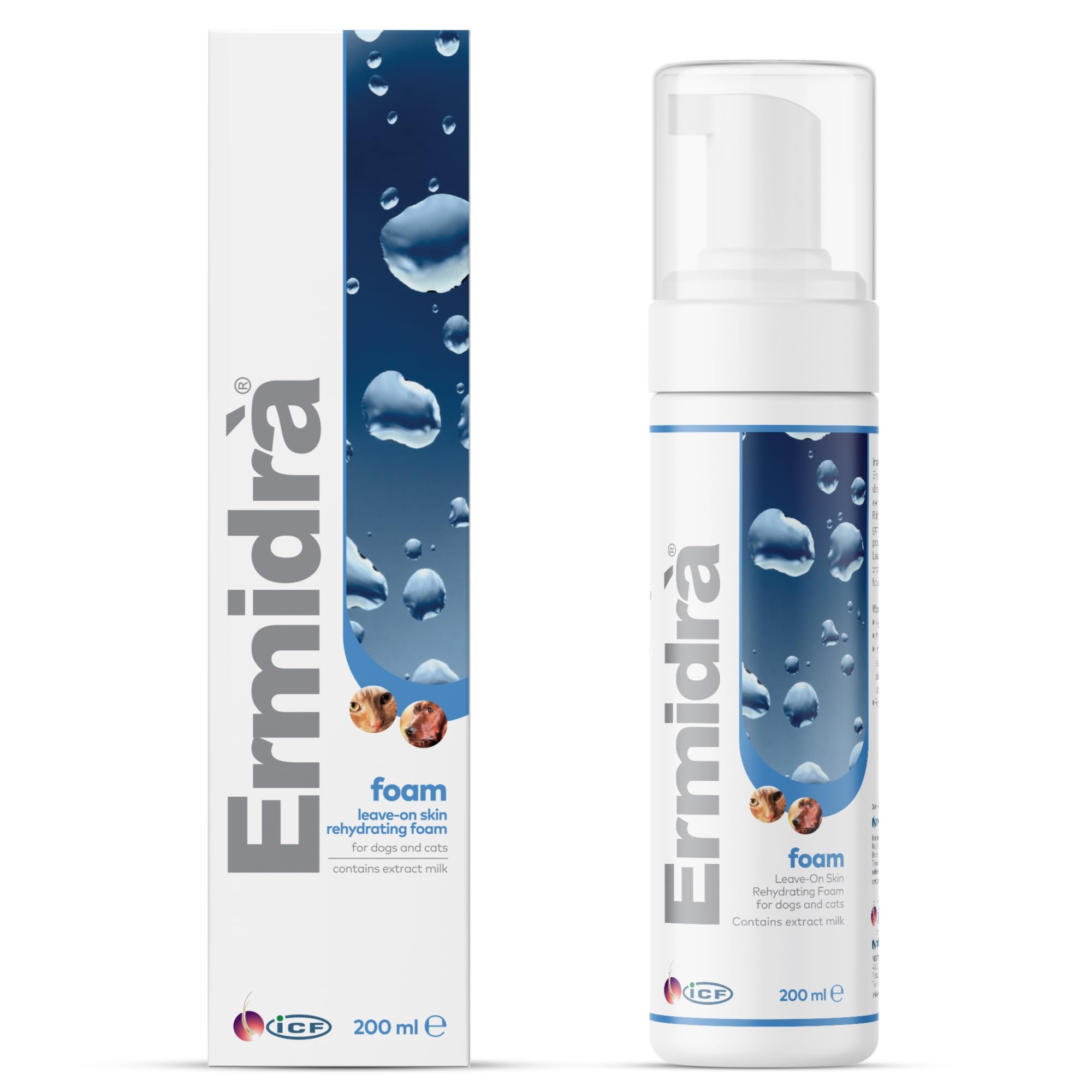 ICF Ermidrà® Mousse Dog & Cat Dry Shampoo - Foam for Cleansing Soothing & Itch Relief – Relieves Dog & Cat Dry Skin, Rash, Scratching - 200 ml