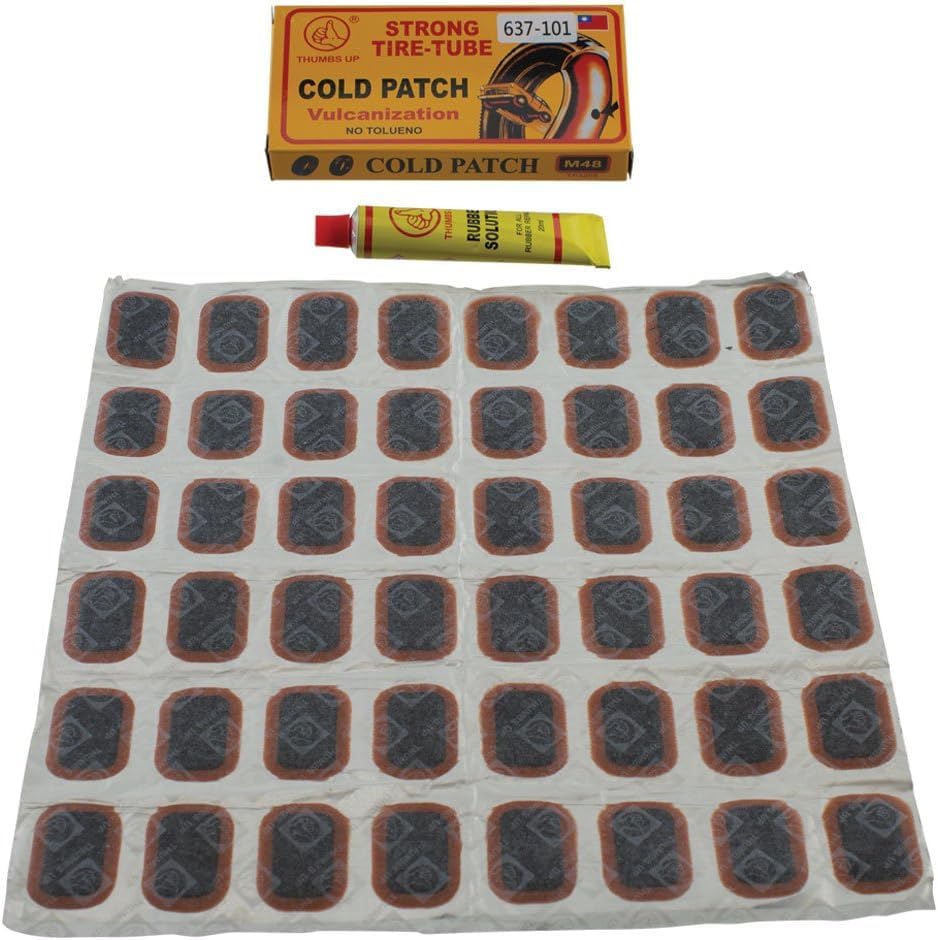 PRO Bike Tire Inner Tube Puncture Repair Kit with 48 Large Rubber Patches 20ml Vulcanizing Rubber Cement Strong