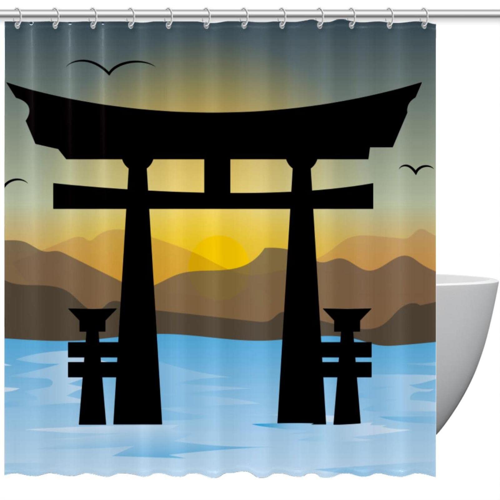 Rideau de douche japonais Torii anti odeur grand format pour baignoire de maison