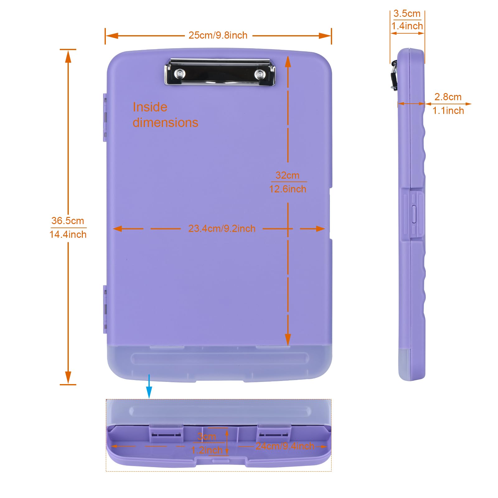 ZCZN A4 Clipboard with Storage, Plastic Clipboard Folder with Separate Pen Compartment, Light Purple, 1 Unit - Image 2