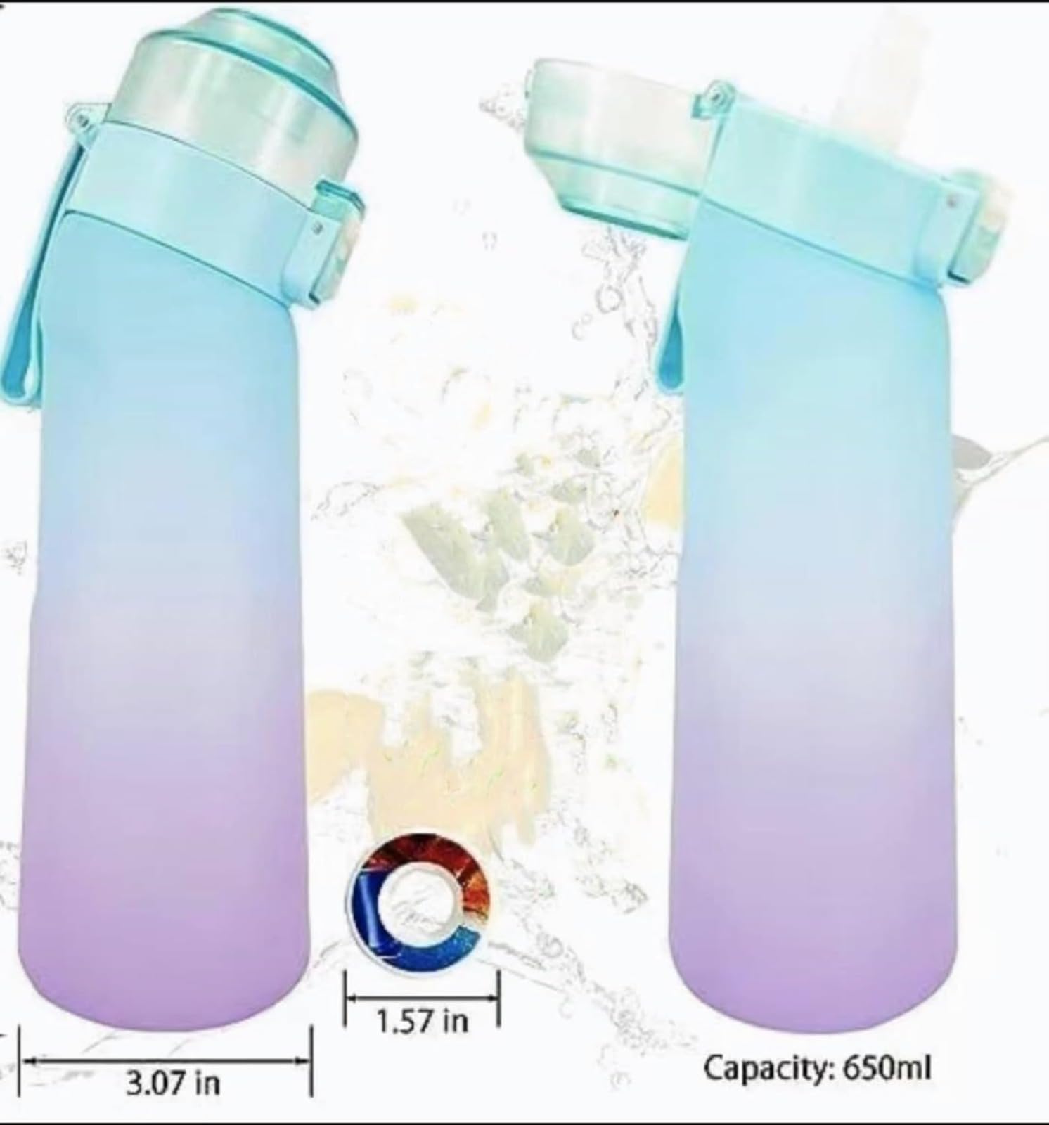 Gourde De Sport 650 Ml En Tritan – Résistante, Sans BPA, 7 Capsules De Saveurs Fruitées – Cordon – Dégrade Violet/rose