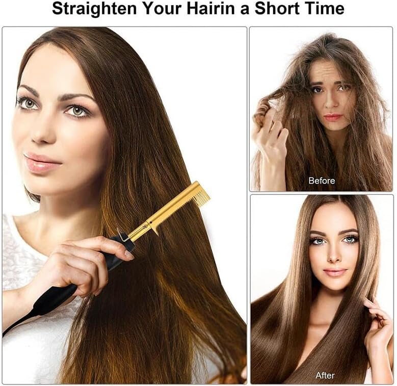 Miniatura 8 de Feadem Peine caliente, alisador eléctrico para el cabello, peines de presión de calor, peine afro de calentamiento rápido, peine eléctrico de