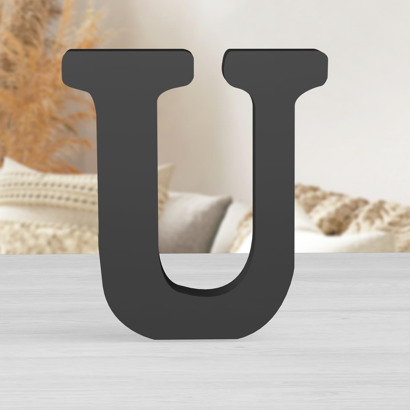 AOCEAN 8 Inch Black Wood Letters Unfinished Wood Letters for Wall Decorative Black Standing Letter Sign Board Decoration for Craft Home Party Decor Projects (U)