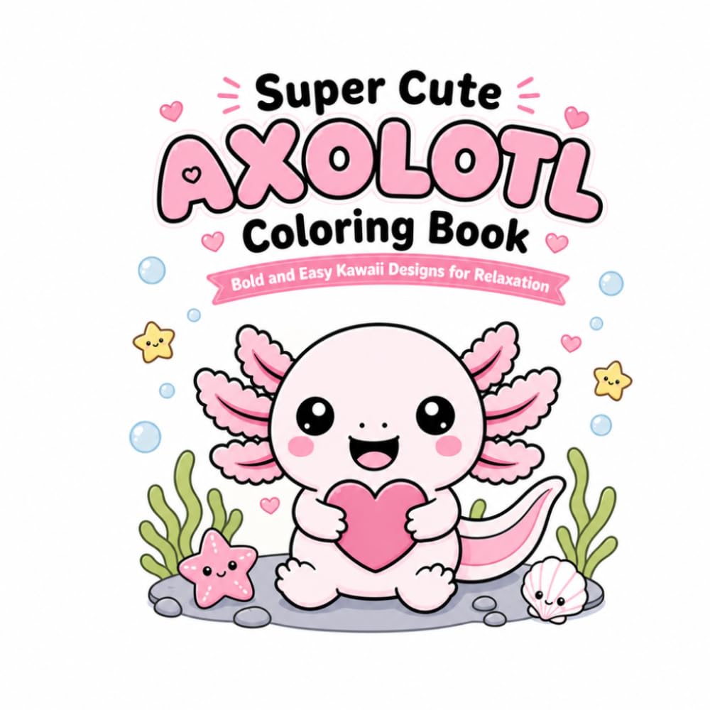 Super Cute Axolotl Coloring Book: Bold and Easy Kawaii Designs for Relaxation (Cute And Cozy Coloring Books)