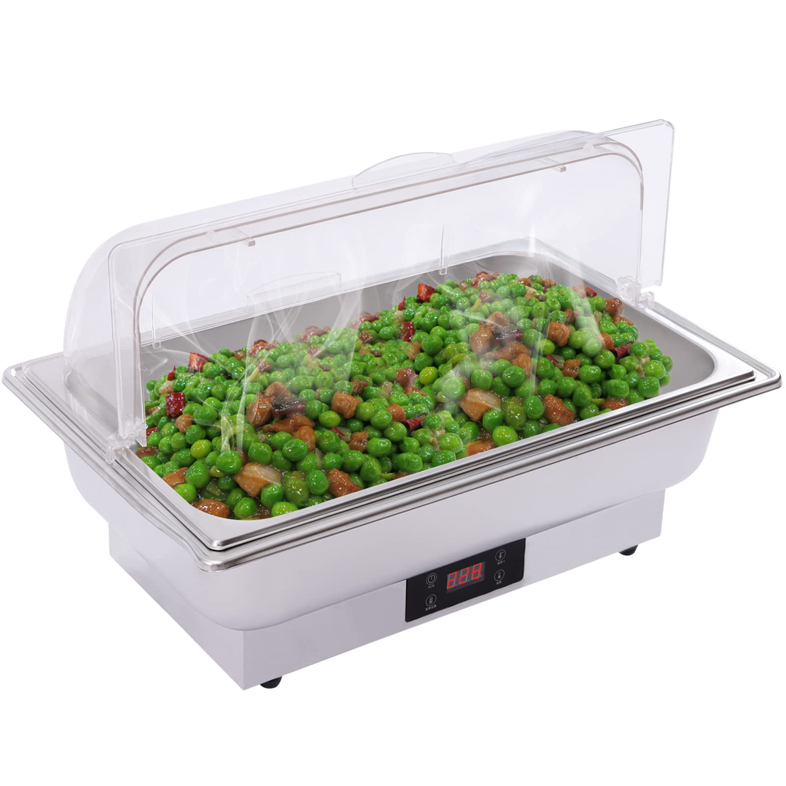 LIYUANJUN 14QT Buffet Chafing Dish Set, Stainless Steel Chafer with 1 Detachable Food Pans&Tablespoon&Food Clip Rectangle Catering Electric Food Warmer for Hotel Restaurant Banquet Dishes