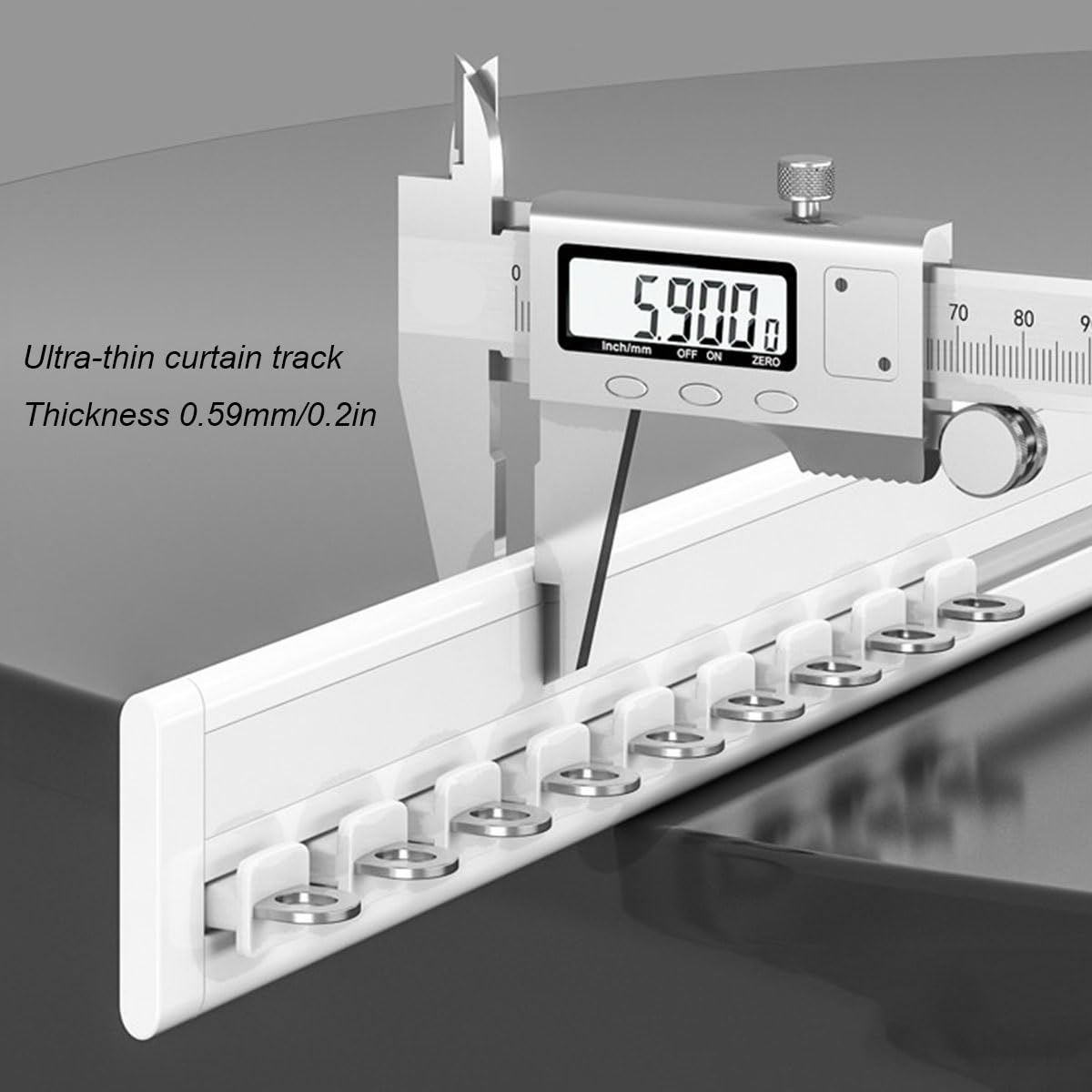 Système de rail de rideau ultra fin et silencieux en aluminium de 6 mm avec roulettes lisses Installation facile 5,9 m Blanc