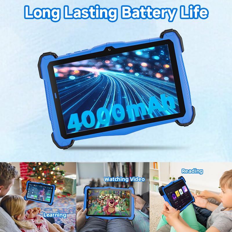 Image of 7 Inch Kids Tablet with Shockproof Case, Android 14 Educational Learning for Toddlers 3-10, 10GB RAM + 64GB ROM, Dual Camera, WiFi, Bluetooth