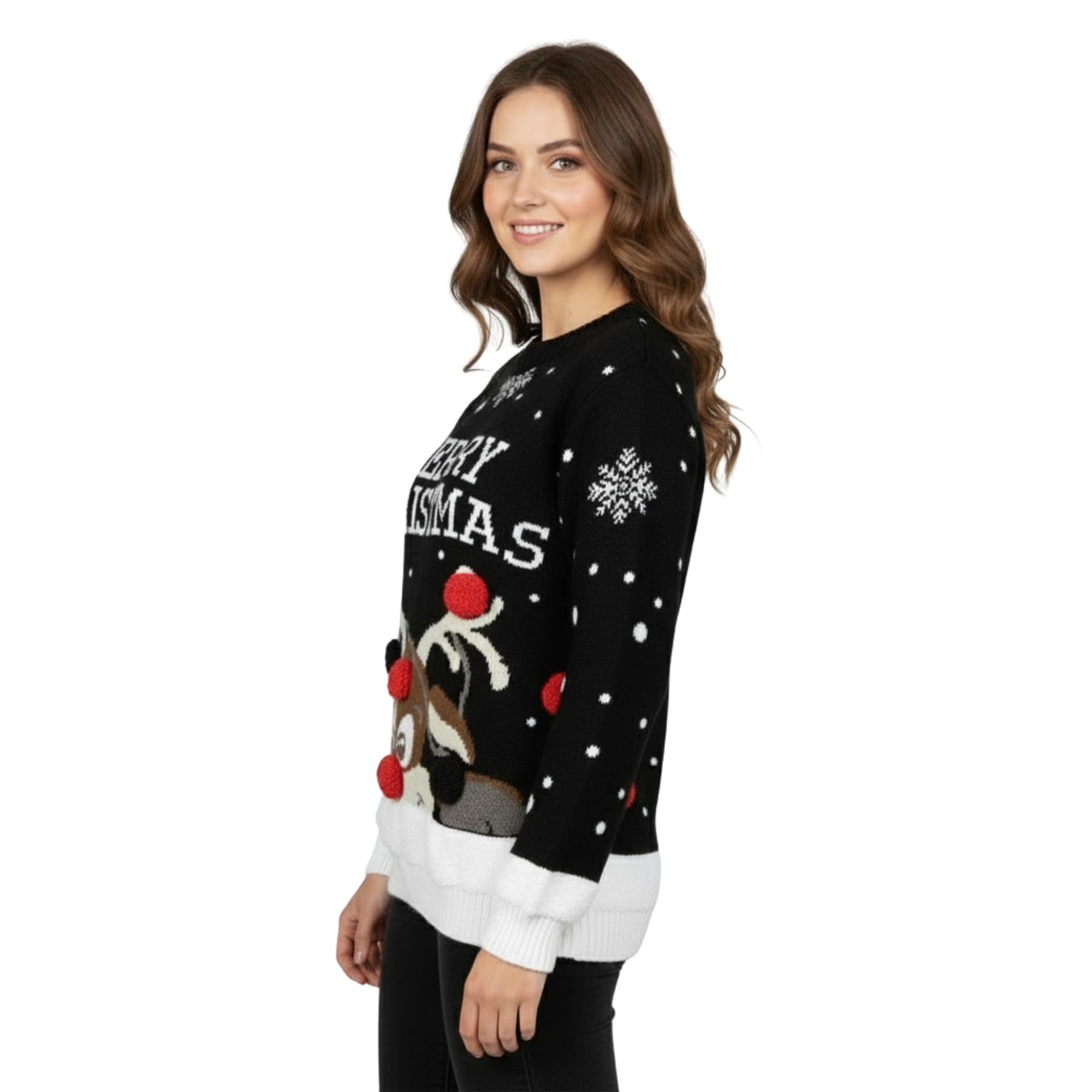 Janisramone Mujer Señoras Nuevo Unisexo Navidad 3D Pom Pom De Punto Novedad Navidad Retro Saltador Suéter Cima