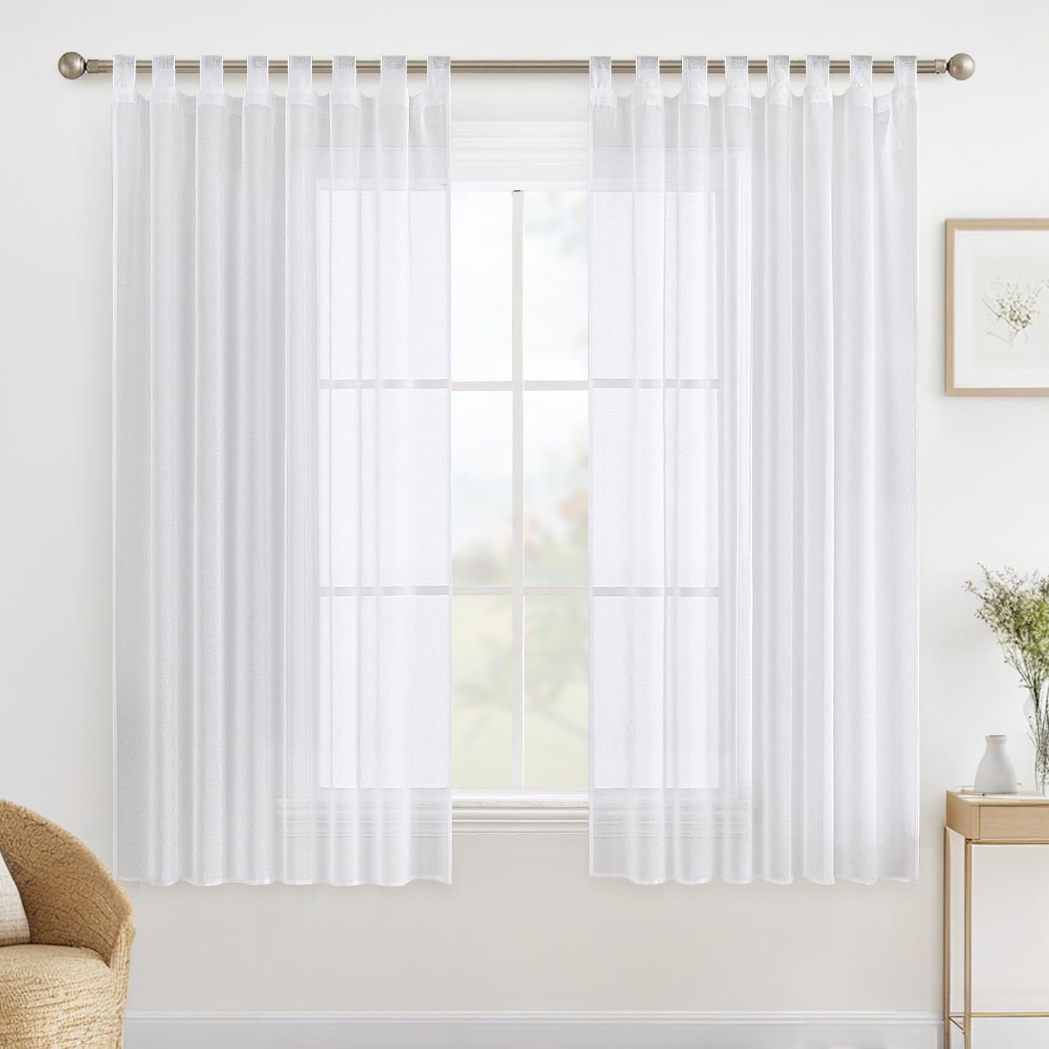 MIULEE Cortinas con Trabillas Salon Modernas Visillos Transparentes Cortinas de Dormitorio 2 Piezas Poliéster Cortina Blanco 140 x 175 cm