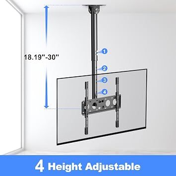 XINLEI Ceiling TV Mount Full Motion TV Bracket for Most 26 to 65 Inch Flat Curved TVs/Monitors, Swivel Tilt Height Adjustable Hanging Mount, Hold up to 100 Lbs, VESA 400x400mm MCA3