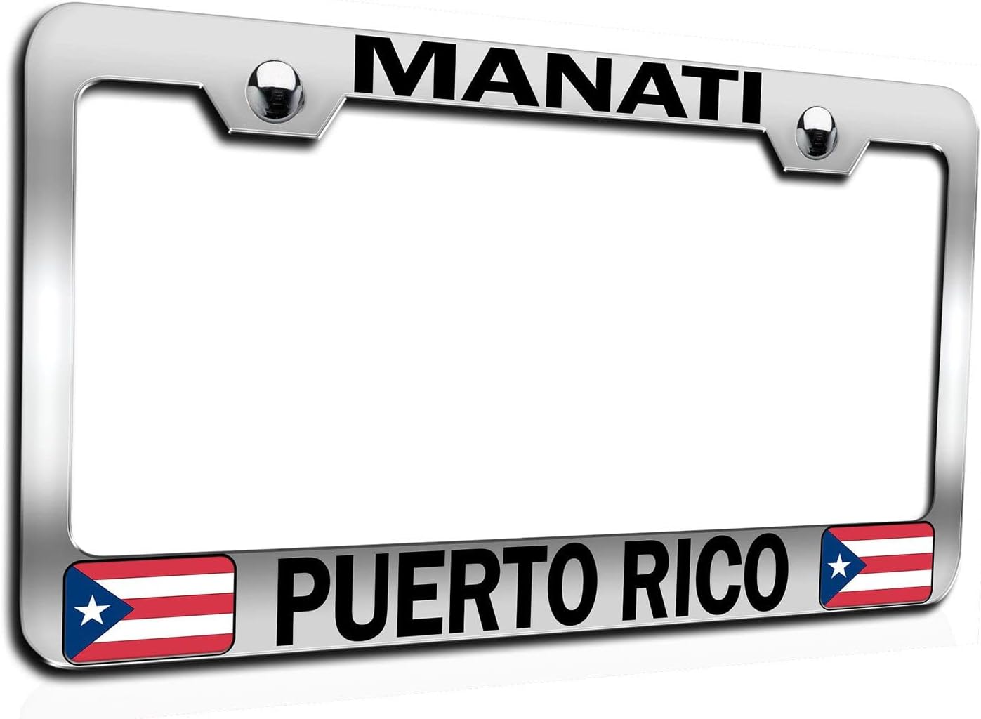 Makoroni - MANATI Puerto RICO Puerto Rico Rican Chrome Metal License Plate Frame Tag Holder, #u73