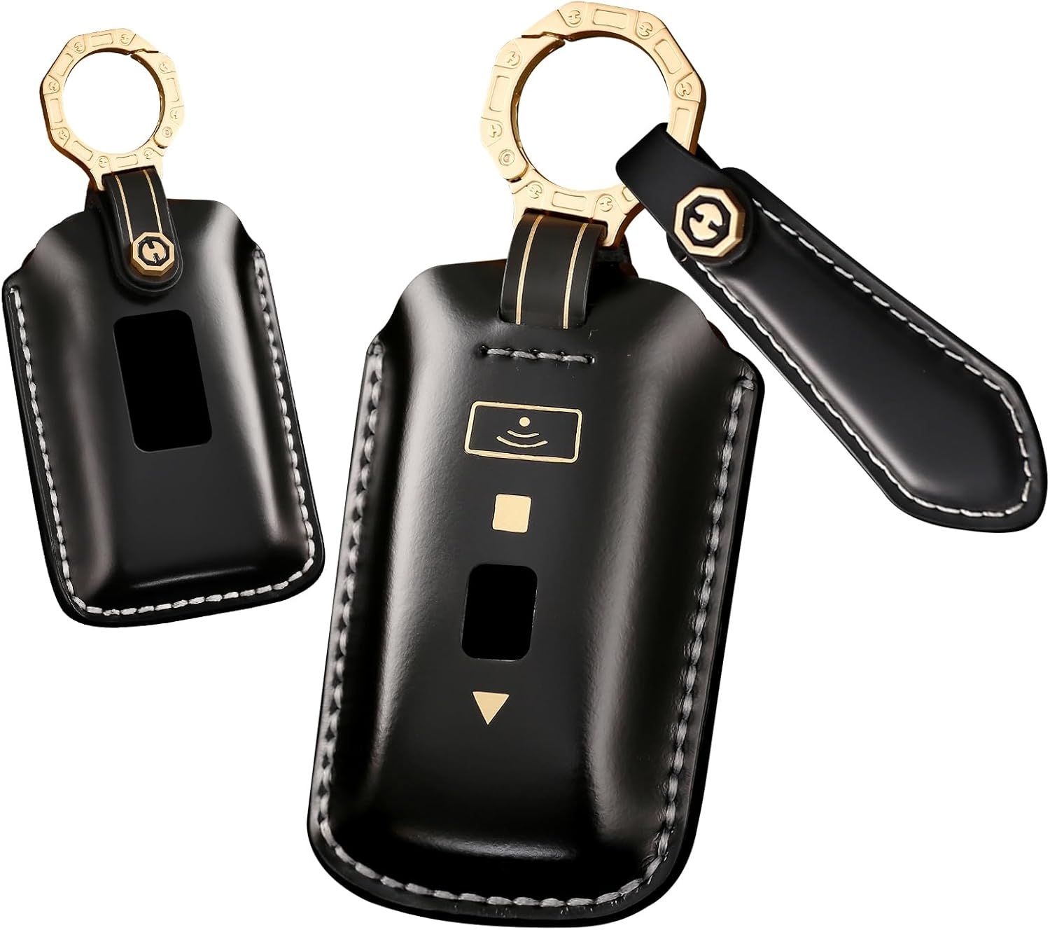 HIBEYO Smart Key Fob Cover Compatible with Rolls-Royce Cullinan Phantom Ghost Wraith Dawn Alcantara Suede Black Badg Real Leather Handmade Key Case with Exquisite Box(Black)