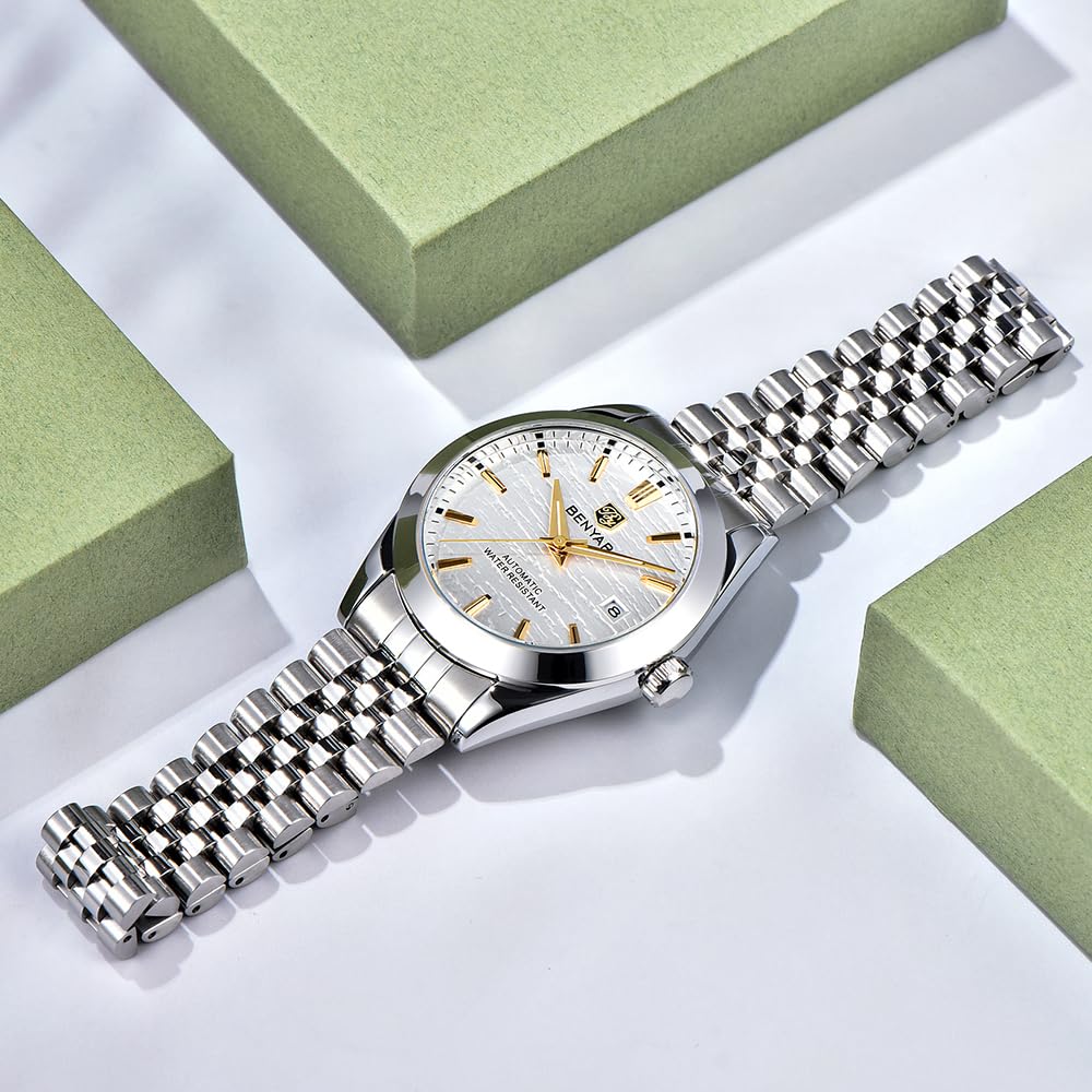 BENYAR BY5209 Reloj mecánico automático para Hombre 40 mm Correa de Acero Inoxidable Impermeable Luminoso Reloj Casual para Hombre Fecha