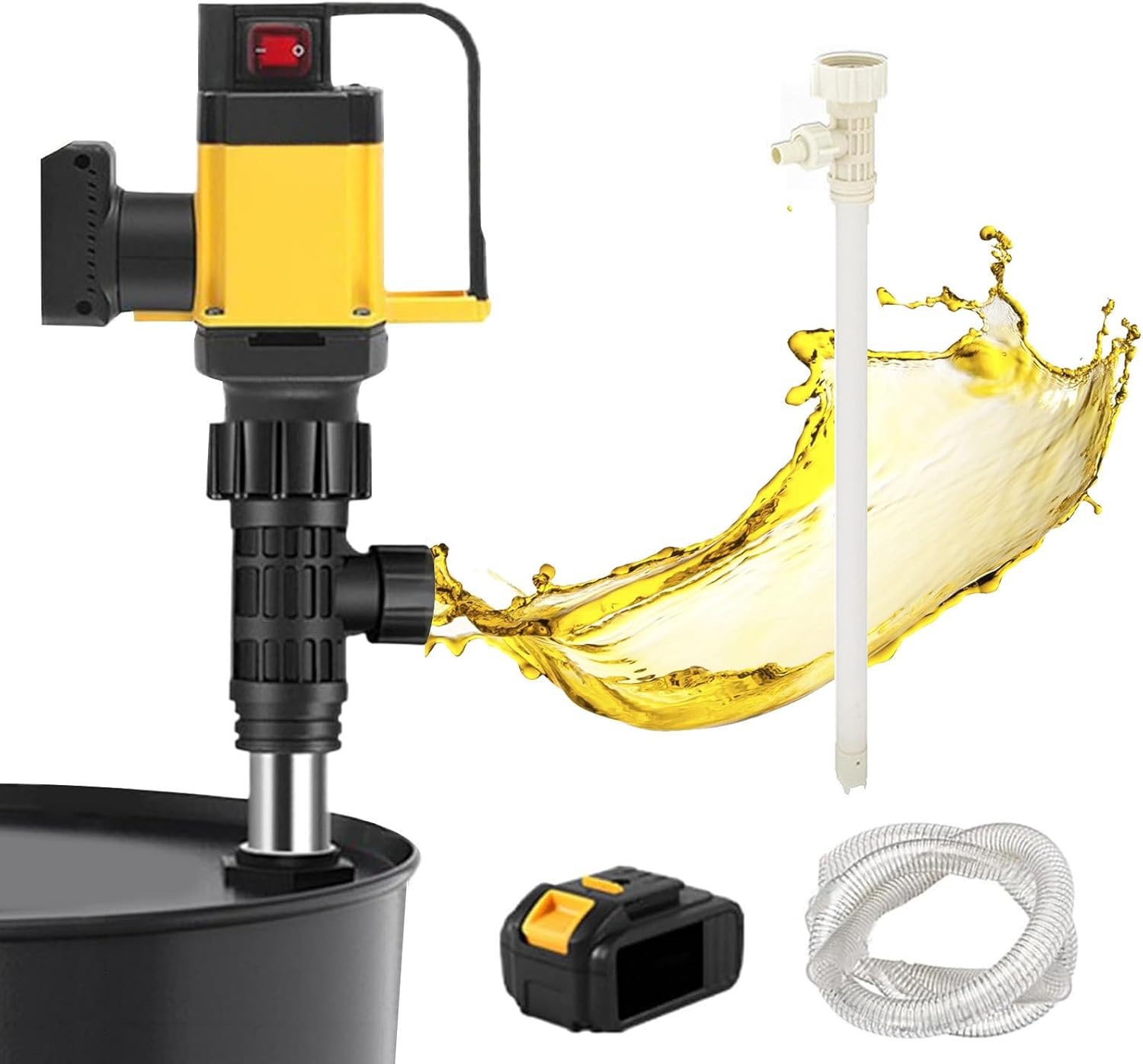 Cordless Fuel Transfer Pump, Electric Oil Barrel Pump,1000W Fuel Drum Pump with 3-Speed Adjustable, 93cm Stainless Steel Tube+Hose, for Diesel/Kerosene/Hydraulic Oil/Water,RPP