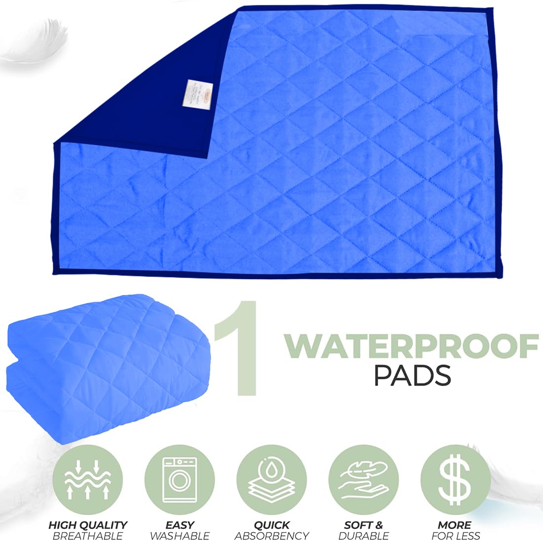 Quilted Waterproof Underpad Washable Incontinence Bed Pad, 30x36 Inch Royal Blue, Ecofriendly 3 Layer Absorbent, Non-Slip Positioning, Leak Proof & Stain Free, Multi Purpose Utility Sheet Quilted Waterproof Underpad Washable Incontinence Bed Pad, 30x36 Inch Royal Blue, Ecofriendly 3 Layer Absorbent, Non-Slip Positioning, Leak Proof & Stain Free, Multi Purpose Utility Sheet