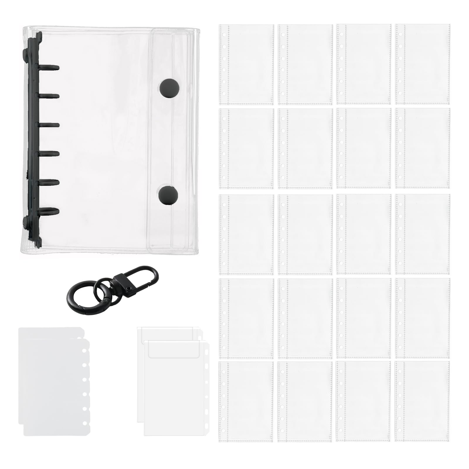 Seal Book, Transparent A7 Notebook, 6-Ring Personal Organizer, Clear Binder, Pocket Size, Pushing Goods, For Girls, 1 Binder, 1 Keychain, 20 Thick PP Refills, 2 Sticker-specific Backing Paper, 2 : Off