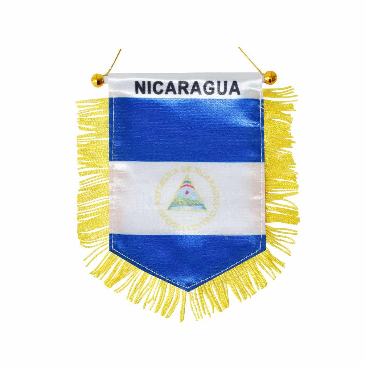 Nicaragua Hanging Flag with Suction Cup Double Sided Mini 4x6 Inch Nicaraguan Banner Decorations for Car Home Wall Door Window