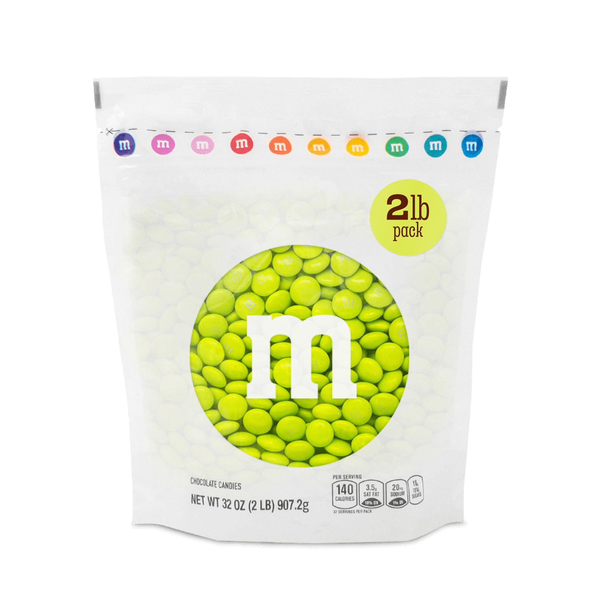 M&M’S WORLD Electric Green Milk Chocolate Candy - 2lbs of Bulk Chocolate Candy in a Resealable Pack for Birthdays, Graduations, St. Patrick's Day Celebrations, and More