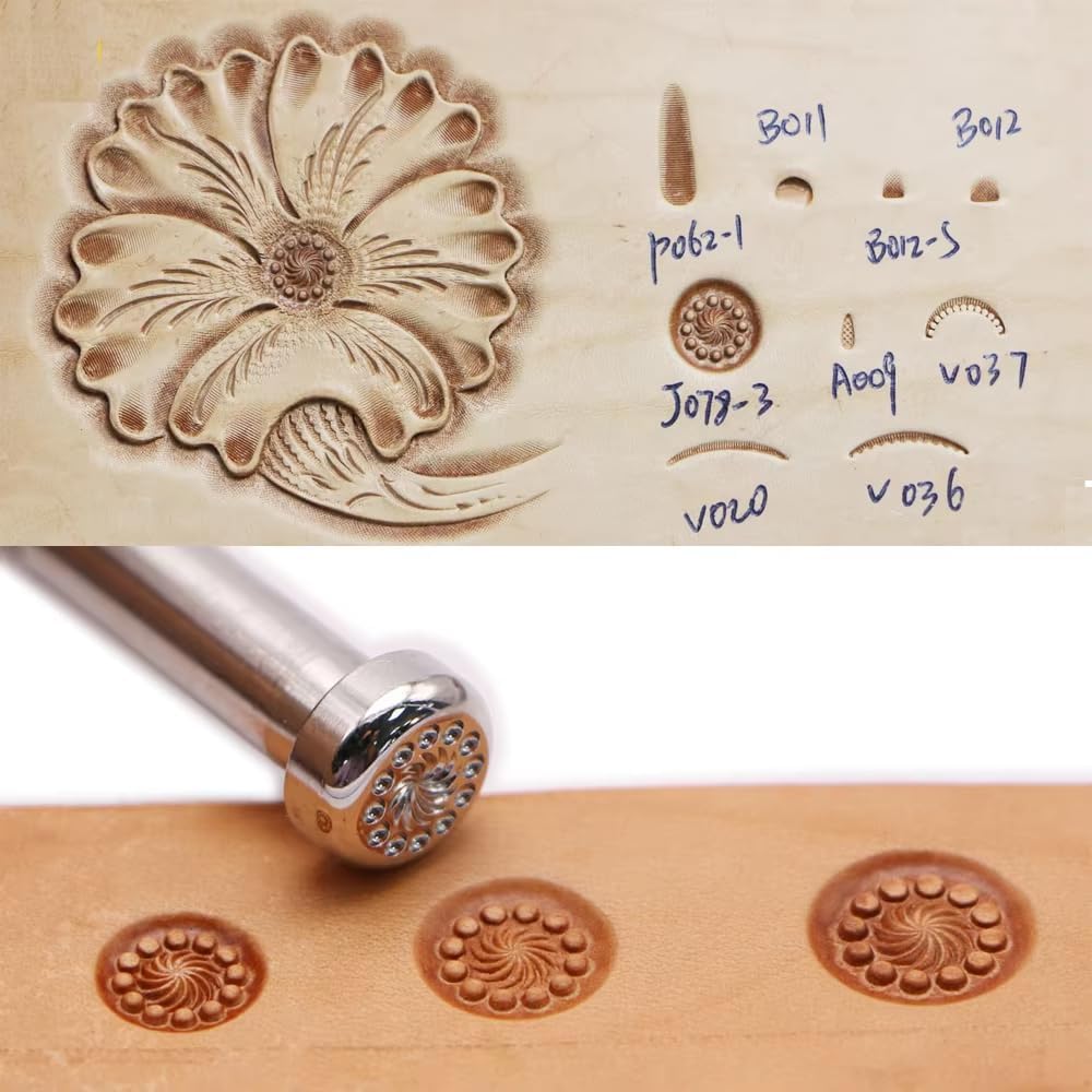 Zhongjiang Leather Stamp Tools Stamping Working leathercraft Carving Leather Craft Working ： 12 Seed Flower Centers J078 (J078-3)