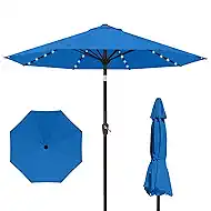 Kingdura 9FT Outdoor Patio Umbrella with Solar Lights, Market Table Umbrella with Push Button Tilt & Crank, 8 Sturdy Ribs, 32 LED Lights, UV Protection for Garden Lawn Deck Backyard Pool (Royal blue)