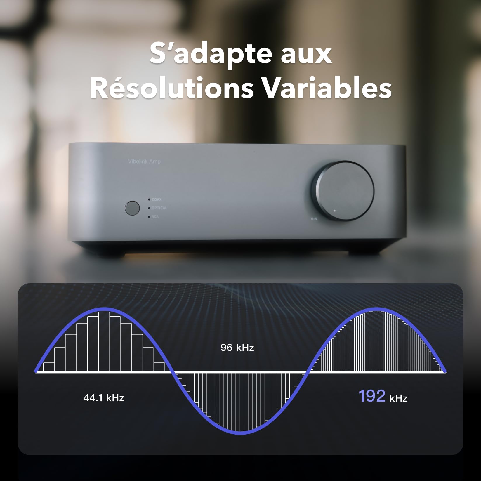 WiiM Vibelink Amp | Amplificateur de Puissance 100W avec DAC ESS 9039Q2M Haut de Gamme et TI TPA3255 | Compatible avec WiiM Mini, Pro, Pro Plus et Ultra | Entrées RCA, Coax et Optique | Gris Espace