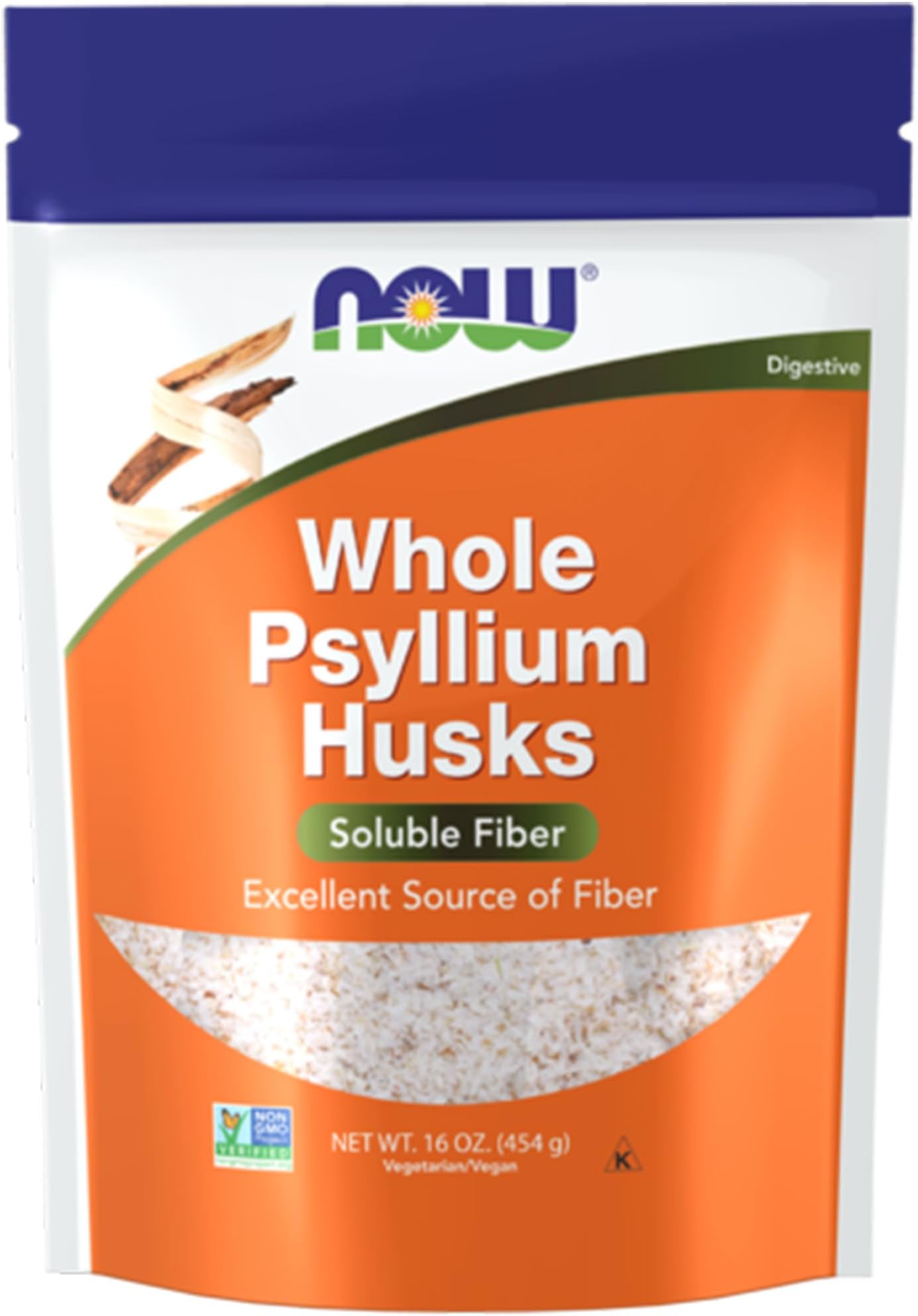 Now Foods, Whole Psyllium Husks, Dietary Fibre, Vegan, 454g, Soy Free, Gluten Free, Vegetarian, Non-GMO