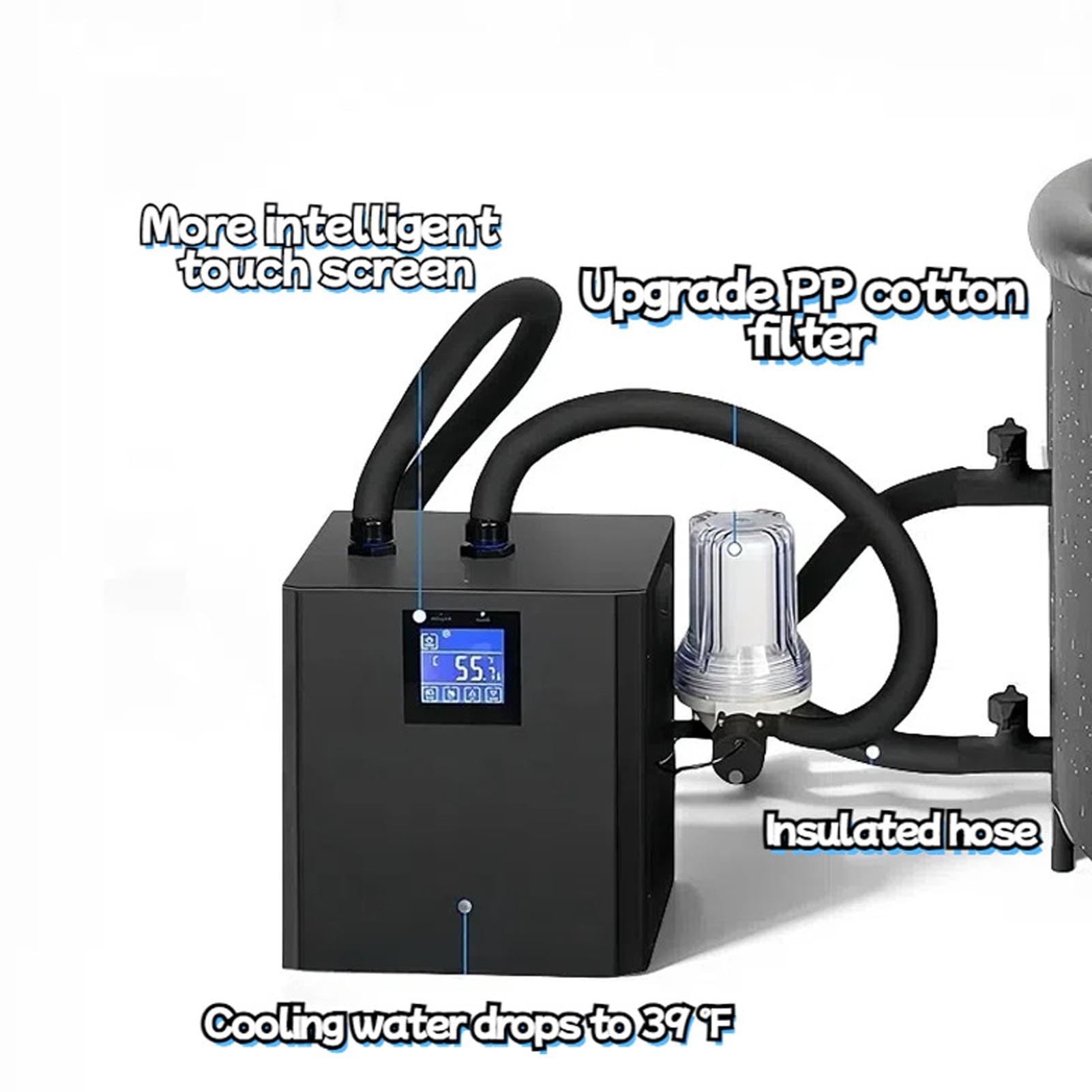 1/3 PS Water Chiller Kit für Eisbad, 32-122 ℉ 3 Modi Low Rauschen LCD-Touchscreen-Fernbedienung, Eisbad-Kälte mit Timer, für Zuhause, Hotels oder Freien Im Freien (EU -Stecker