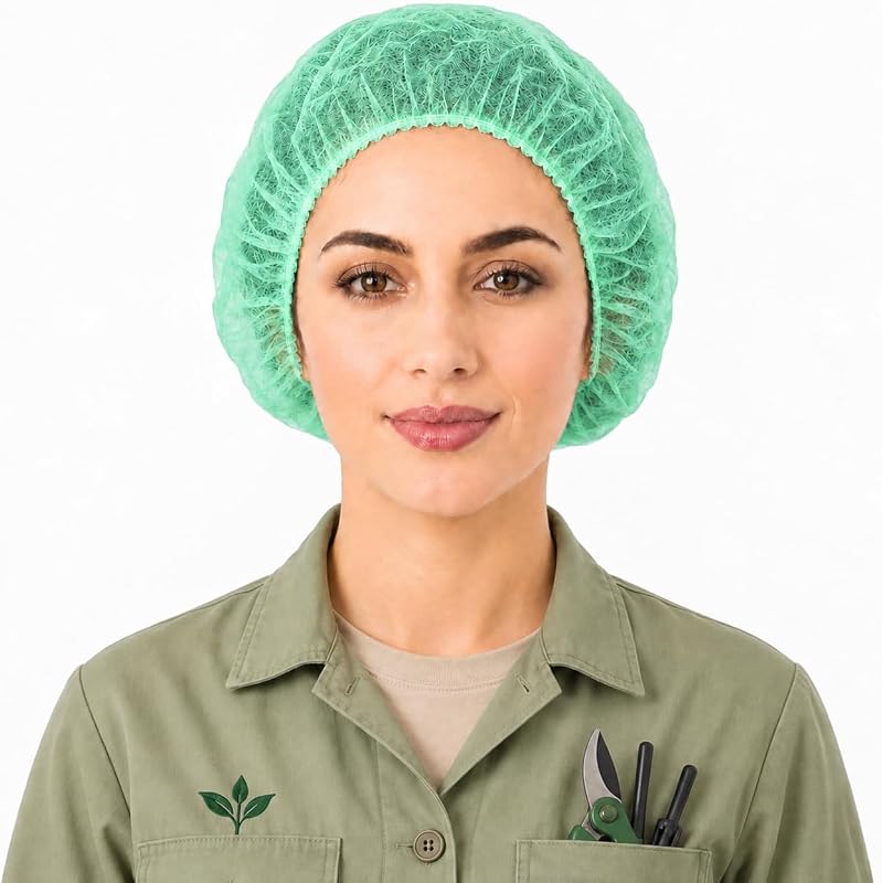 Toucas descartáveis para cabelo Smilco verdes, polipropileno, 21 polegadas, pacote com 100