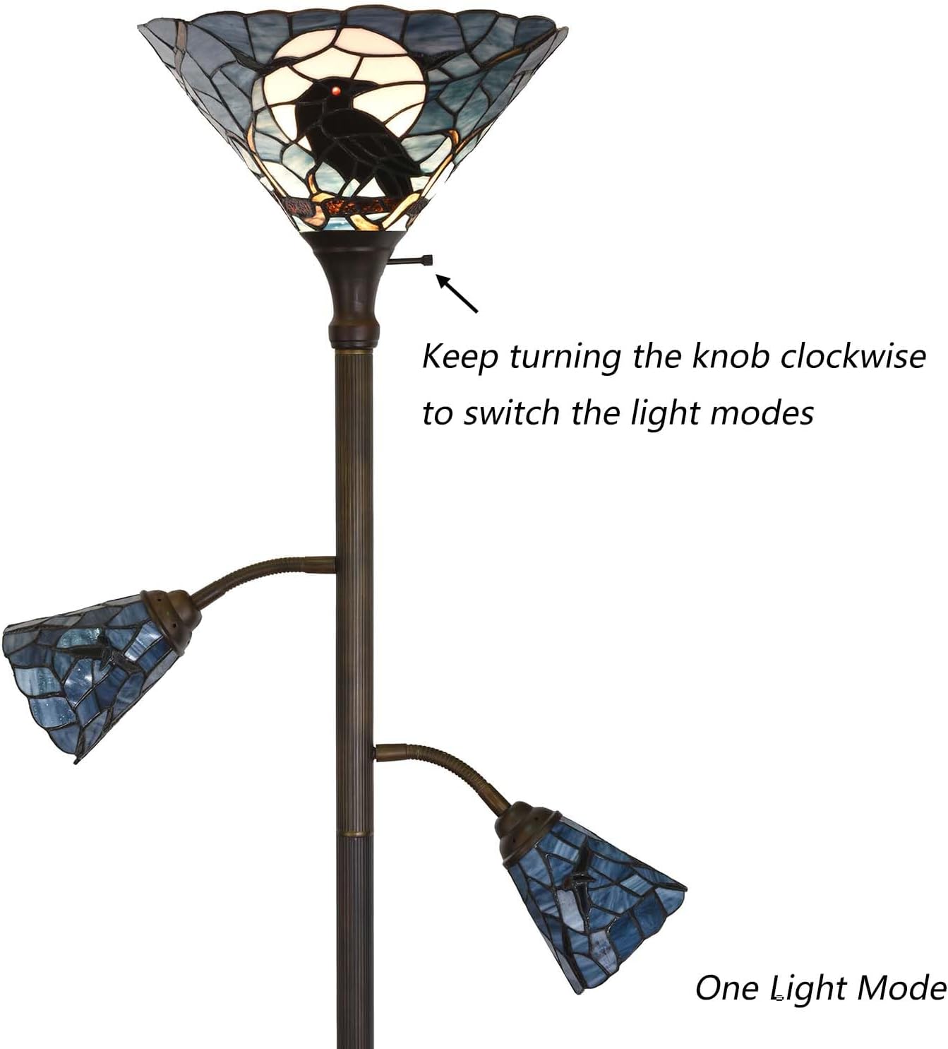 Bieye B10812 Tiffany-Style Swing Arm Double-Lit Torchiere Floor Lamp Base Replacement, 64.5-inch Tall (3-Light)