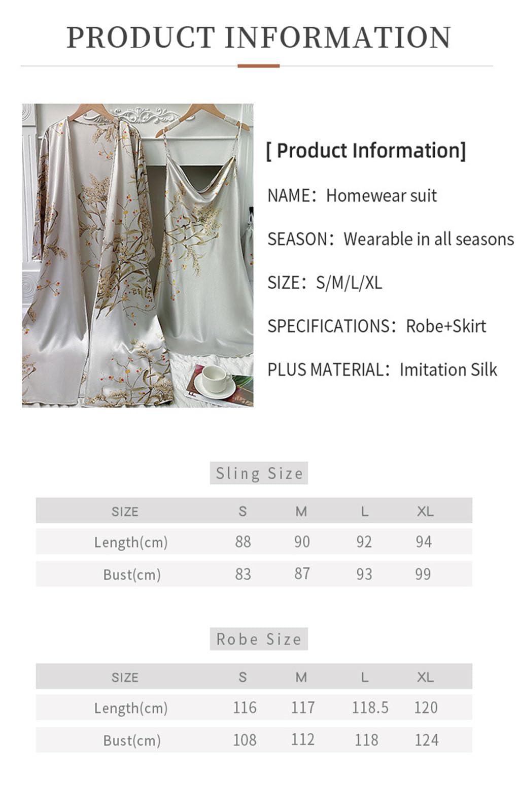 Generic Satynowa damska jedwabna koszula nocna Cami z zestawem szat 2-częściowa bielizna nocna Seksowna koszula nocna Kimonos,Light green,M