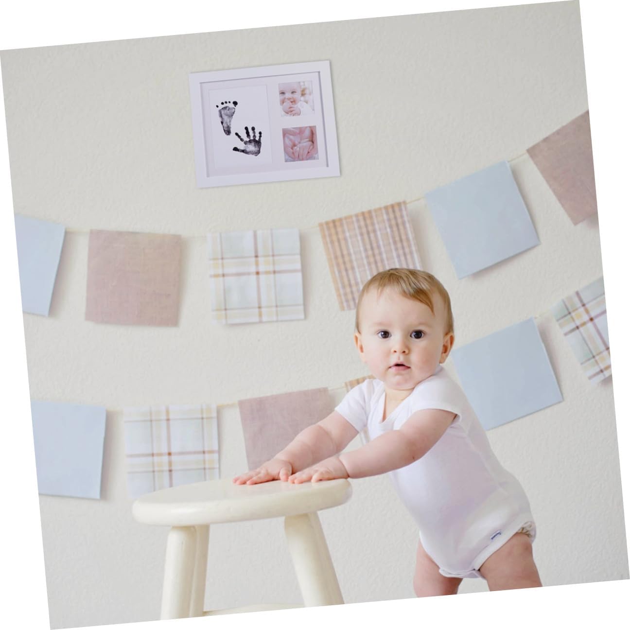 Hemoton Footprint Picture Holder and Handprint Photo Frame for Infants, White Pp Plastic Record Photo Frame for Nursery Décor